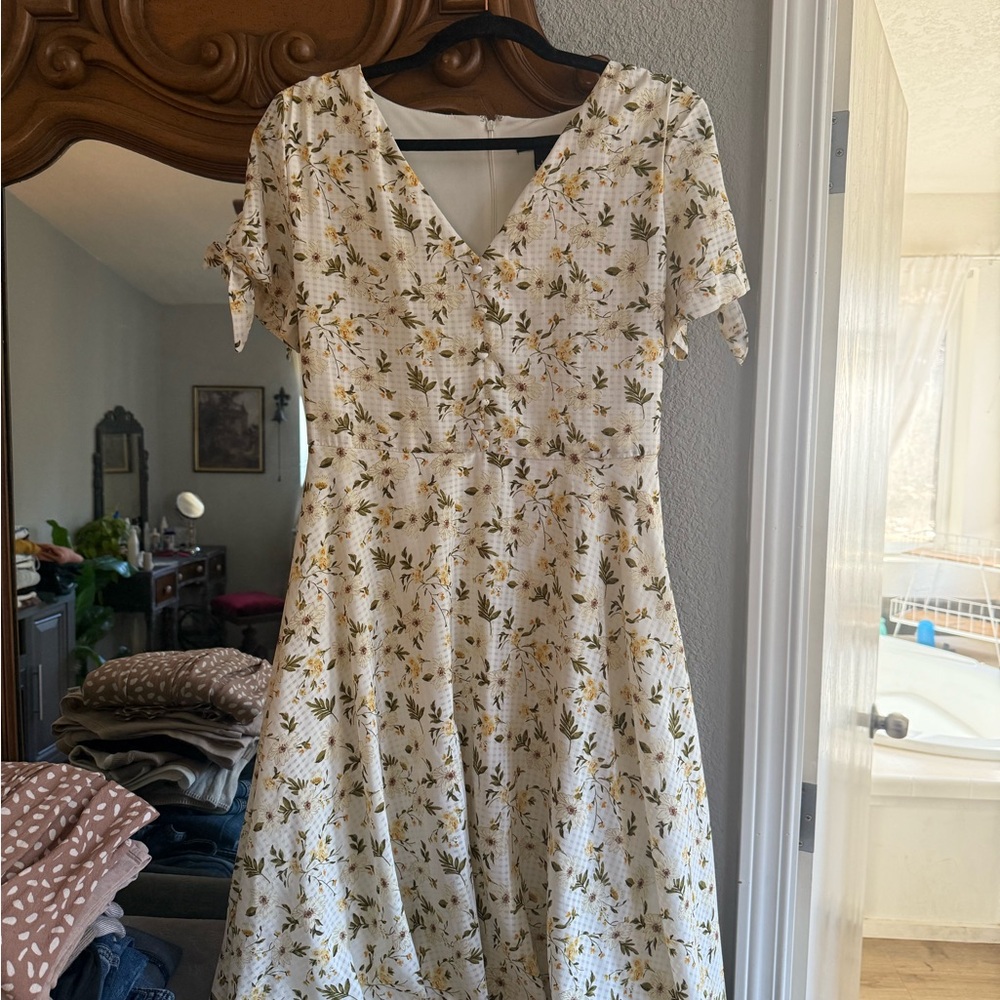 R&K Cream Yellow Floral Midi Dress